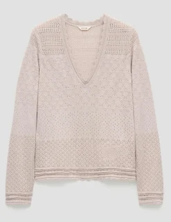 Cotton Blend Textured V-Neck Jumper