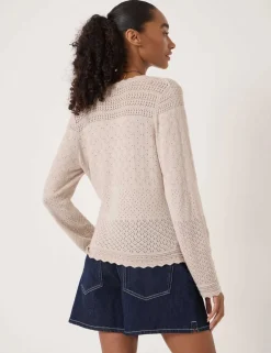 Cotton Blend Textured V-Neck Jumper