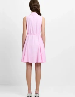 Cotton Blend Tie Neck Pleated Mini Skater Dress