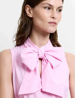 Cotton Blend Tie Neck Pleated Mini Skater Dress