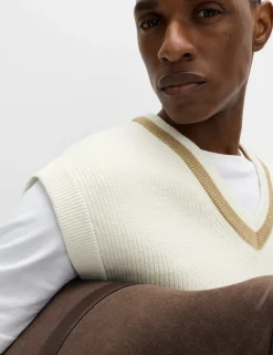 Cotton Blend Tipped V-Neck Knitted Vest
