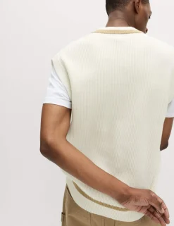 Cotton Blend Tipped V-Neck Knitted Vest