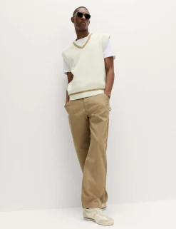 Cotton Blend Tipped V-Neck Knitted Vest