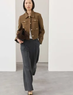 Cotton Blend Twill Cropped Jacket