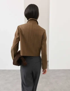 Cotton Blend Twill Cropped Jacket