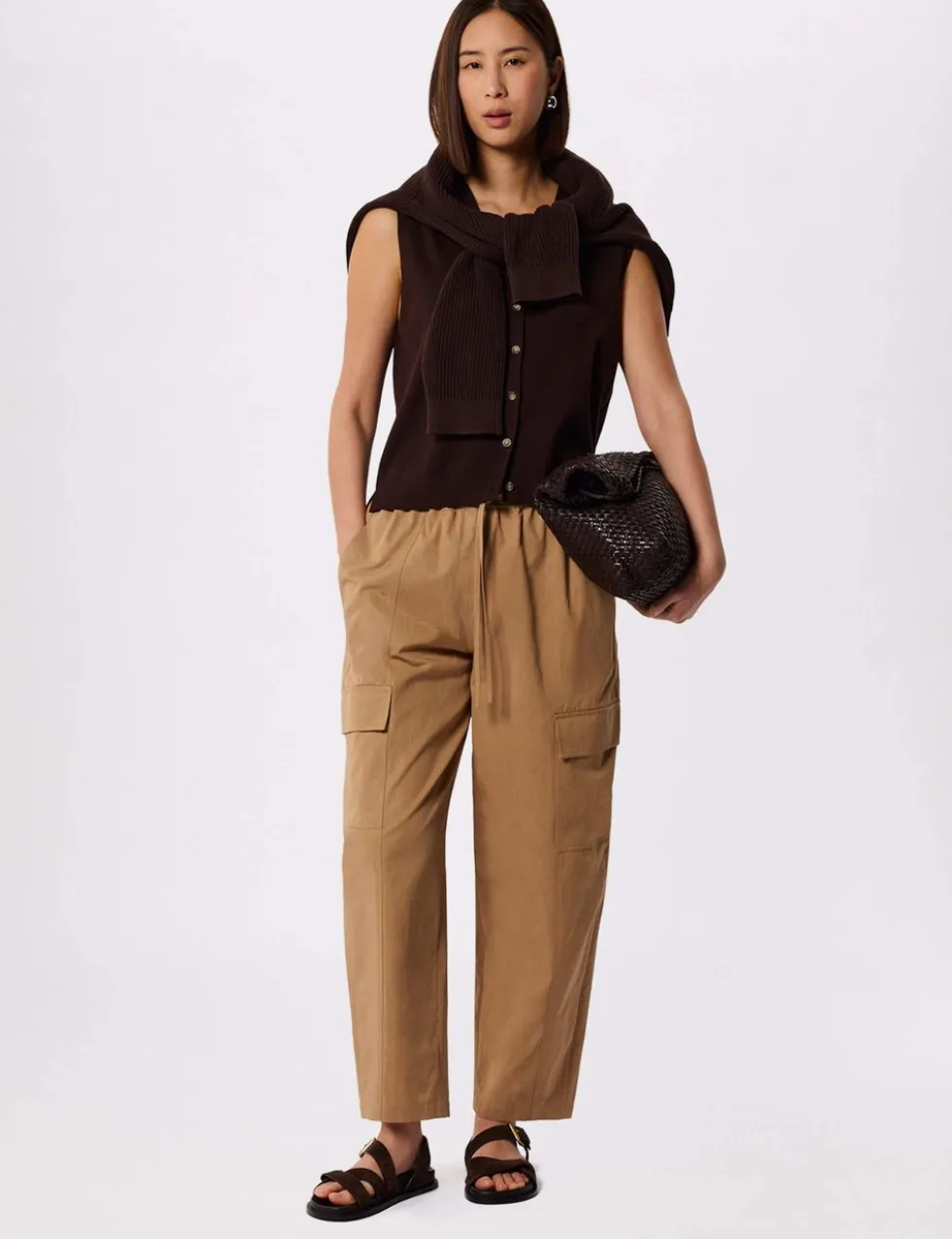 Cotton Blend Utility Barrel Leg Trouser