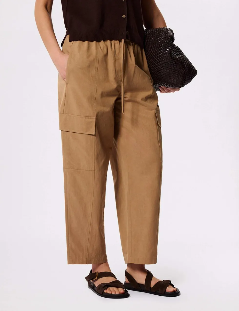 Cotton Blend Utility Barrel Leg Trouser
