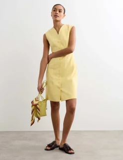 Cotton Blend V-Neck Knee Length Shift Dress