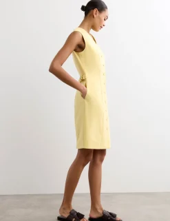 Cotton Blend V-Neck Knee Length Shift Dress