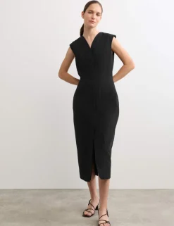 Cotton Blend V-Neck Midaxi Column Dress