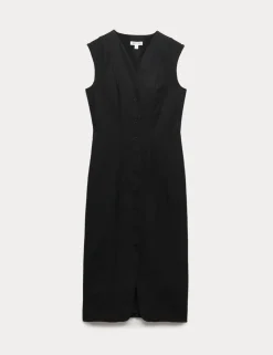 Cotton Blend V-Neck Midaxi Column Dress