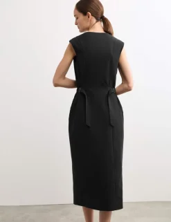 Cotton Blend V-Neck Midaxi Column Dress