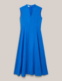 Cotton Blend V-Neck Midi Skater Dress