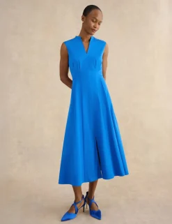 Cotton Blend V-Neck Midi Skater Dress