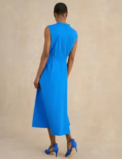 Cotton Blend V-Neck Midi Skater Dress