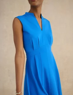 Cotton Blend V-Neck Midi Skater Dress