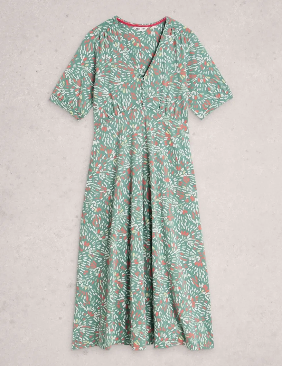 Cotton Blend V-Neck Midi Tea Dress