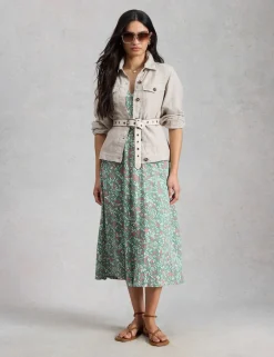 Cotton Blend V-Neck Midi Tea Dress