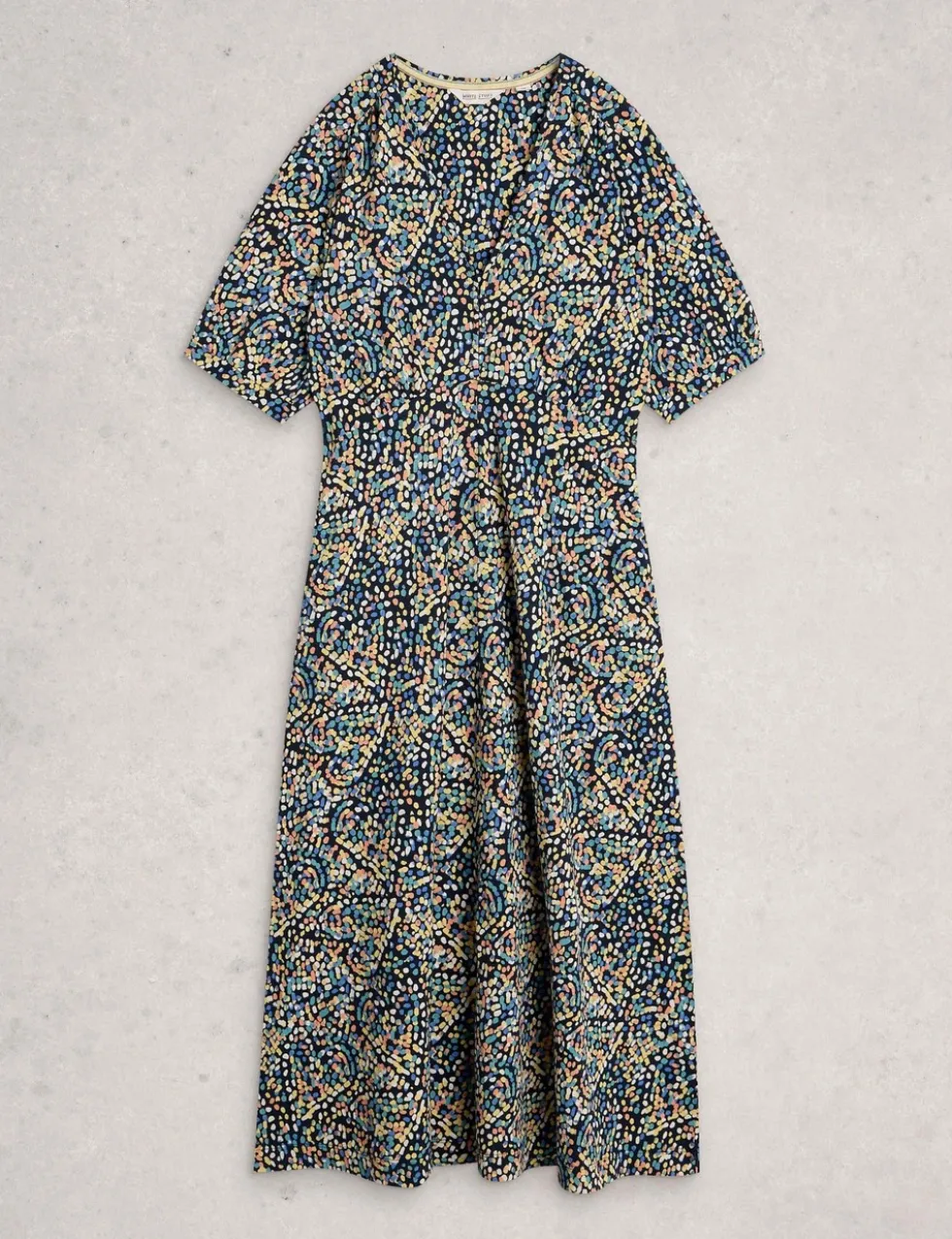 Cotton Blend V-Neck Midi Tea Dress