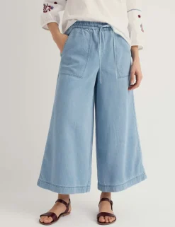Cotton Blend Wide Leg Cropped Culottes