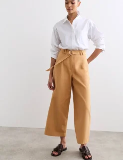 Cotton Blend Wide Leg Trousers