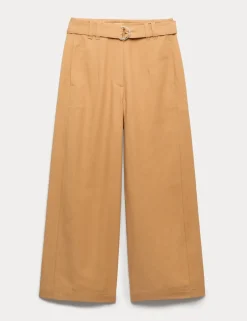 Cotton Blend Wide Leg Trousers