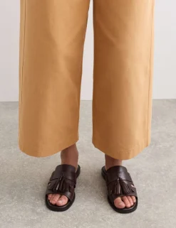 Cotton Blend Wide Leg Trousers