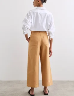 Cotton Blend Wide Leg Trousers