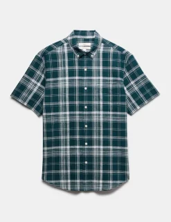 Cotton Linen Blend Check Short Sleeve Shirt