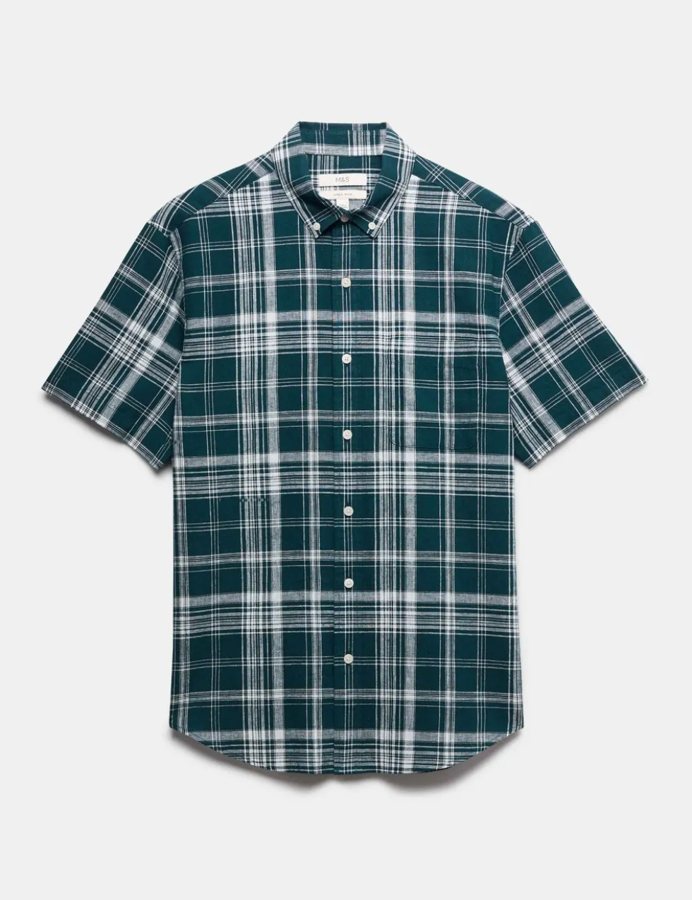 Cotton Linen Blend Check Short Sleeve Shirt