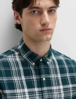 Cotton Linen Blend Check Short Sleeve Shirt