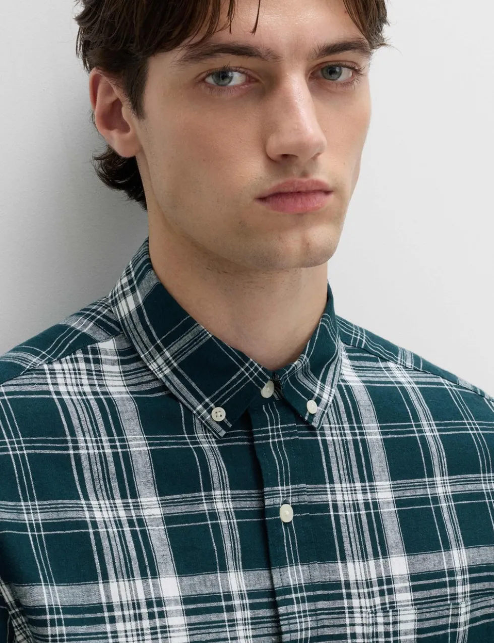 Cotton Linen Blend Check Short Sleeve Shirt