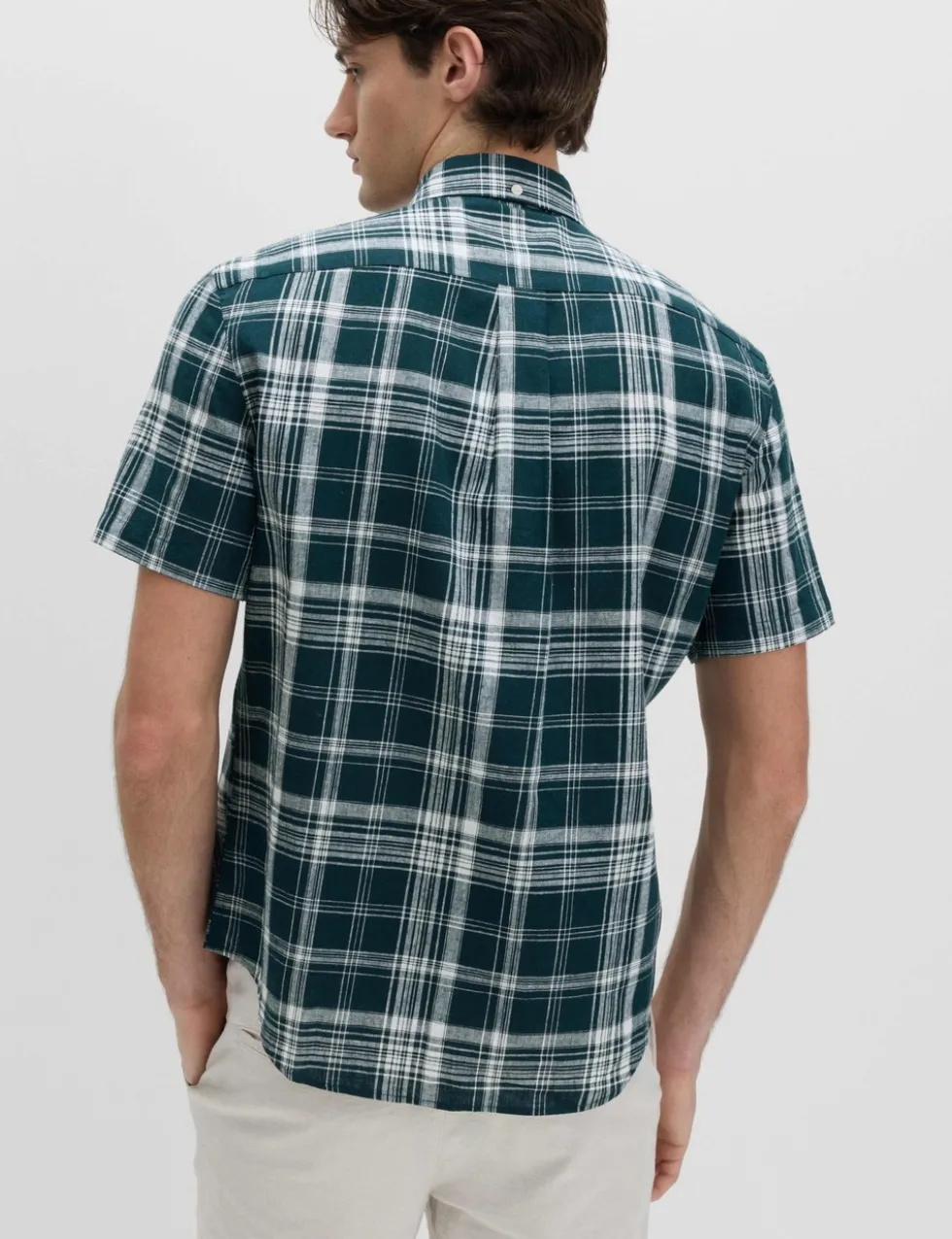 Cotton Linen Blend Check Short Sleeve Shirt