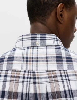 Cotton Linen Blend Check Short Sleeve Shirt