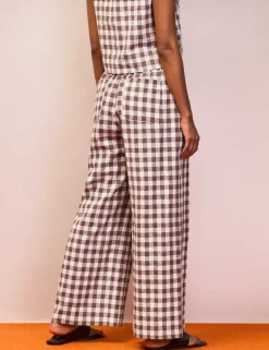 Cotton Linen Blend Gingham Casual Trousers