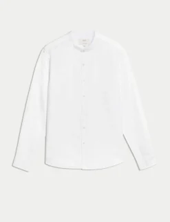 Cotton Linen Blend Grandad Collar Shirt