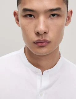 Cotton Linen Blend Grandad Collar Shirt