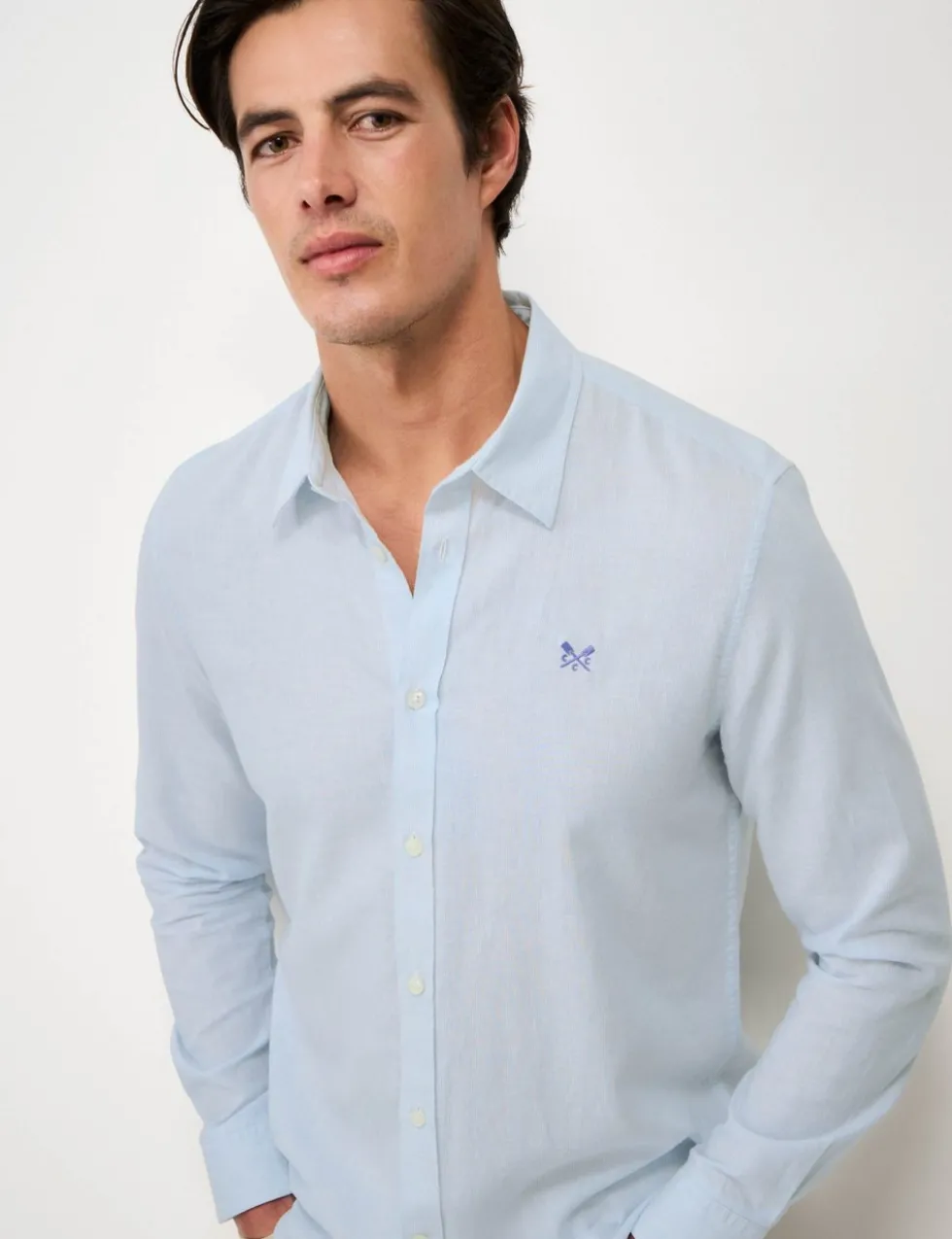 Cotton Linen Blend Micro Stripe Shirt