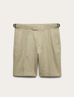 Cotton Linen Blend Pleat Front Shorts