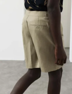 Cotton Linen Blend Pleat Front Shorts