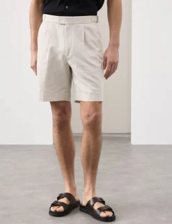 Cotton Linen Blend Pleat Front Shorts