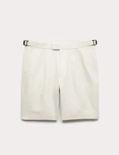 Cotton Linen Blend Pleat Front Shorts