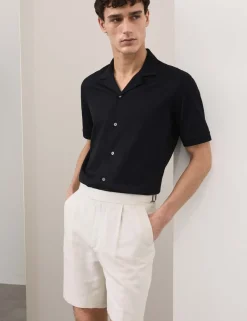 Cotton Linen Blend Pleat Front Shorts