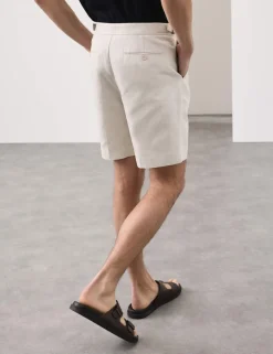 Cotton Linen Blend Pleat Front Shorts