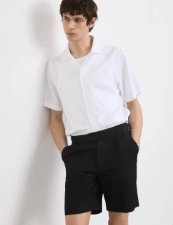 Cotton Linen Blend Pleat Front Shorts