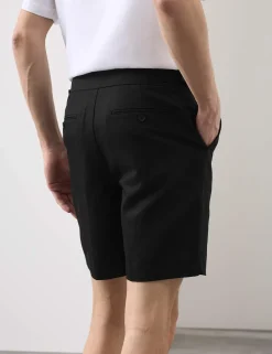 Cotton Linen Blend Pleat Front Shorts