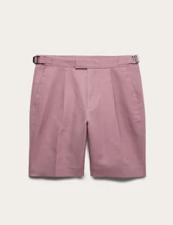 Cotton Linen Blend Pleat Front Shorts