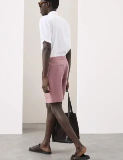 Cotton Linen Blend Pleat Front Shorts
