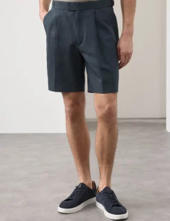 Cotton Linen Blend Pleat Front Shorts
