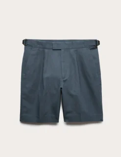 Cotton Linen Blend Pleat Front Shorts